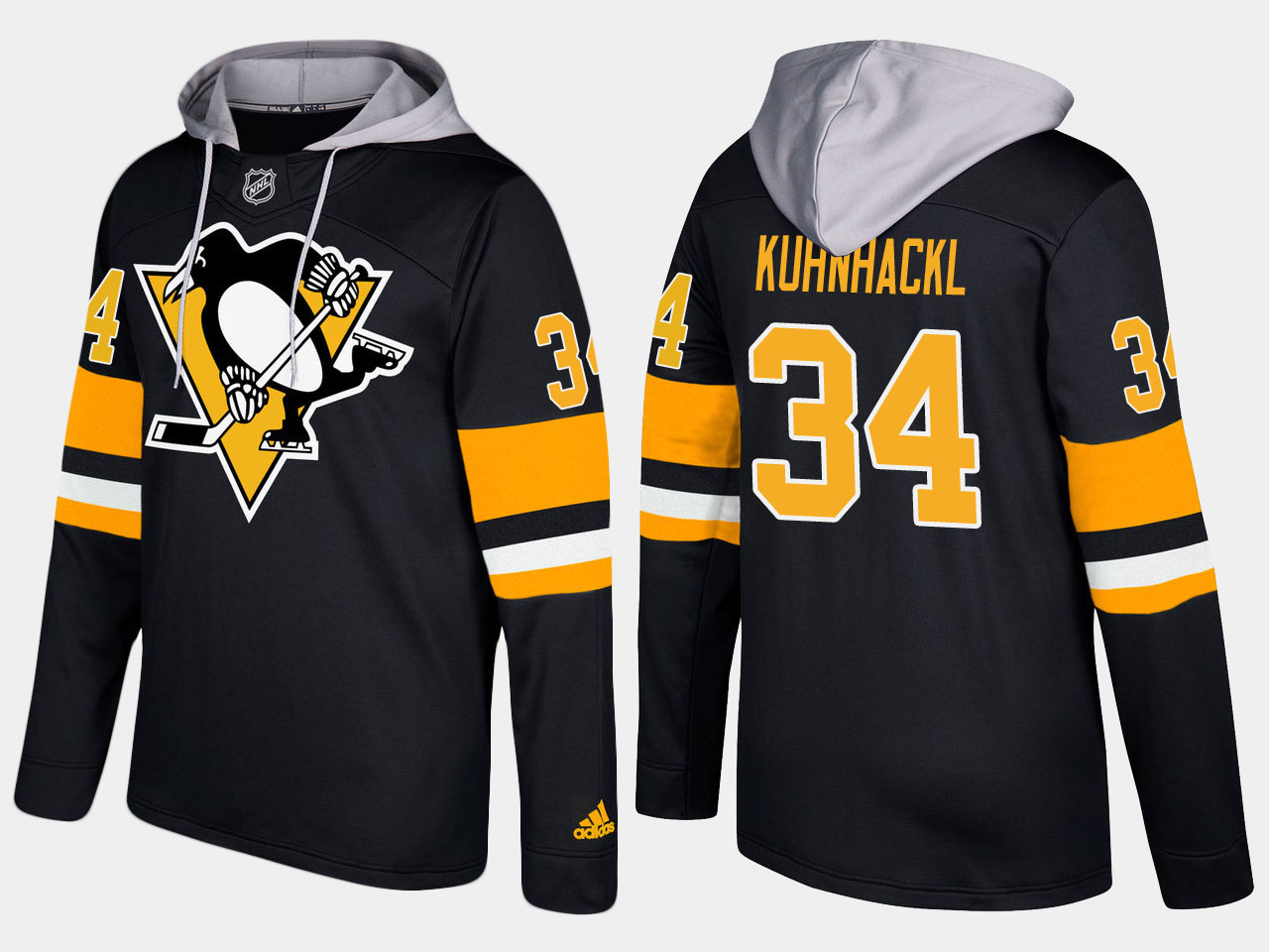 Men NHL Pittsburgh penguins 34 tom kuhnhackl black hoodie